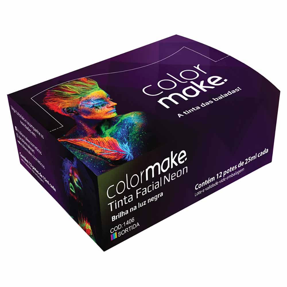 Tinta facial Neon Colormake - Com 12 unidades(6 cores sortidas)